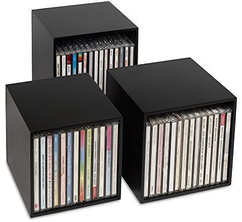 CD-Boxen schwarz, Cubix CD-Aufbewahrungs-Boxen aus Holz, Set mit 3 CD-Boxen. Zur Aufbewahrung von bis zu 40 CDs. Dekoratives, ansprechendes Design.