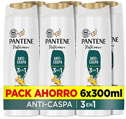 Pantene Champú Anticaspa + Acondicionador + Tratamiento 3en1 Nutri Pro-V, para todo tipo de cabello, 6x300 ML