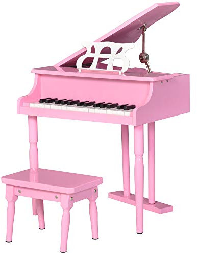 HOMCOM 30 Keys Kids Keyboard Piano Mini Piano Set Grand Piano with Music Stand and Bench Pink