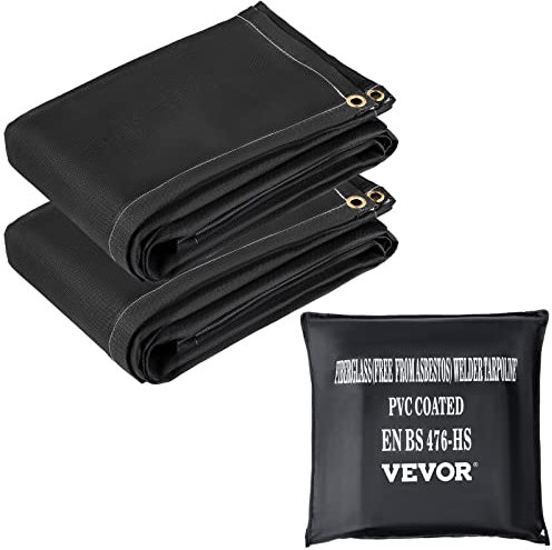 VEVOR Fire Blankets, 2 Pack Welding Blankets, 6' x 10' Fire Suppression Blanket, 1022 °F Flame Retardant Blanket, Black Fire Emergency Blankets, Fiberglass Fire Retardant Blanket with 8 Brass Gromme