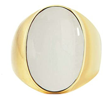 Lieson Edelstahlring Herren, Partnerringe Männer Ring Gold Weiß Oval Stein Opal Punk Ringe Herren Größe 60 (19.1)