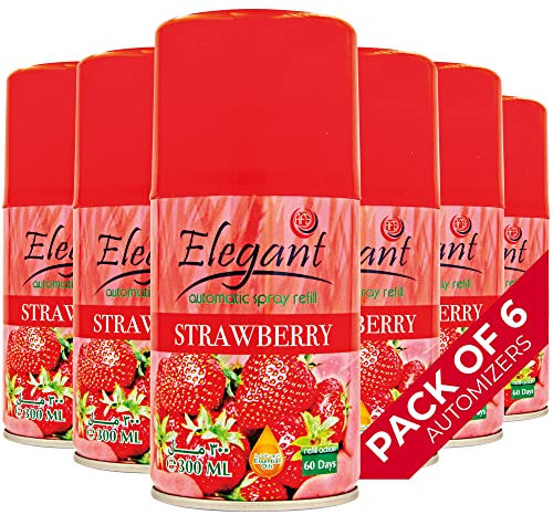 Elegant Automatic Fragrance Spray - Sweet Strawberry - 6-Pack - 300ML Air Freshener Refills - Odour Neutraliser for Bathroom, Offices & Home - Perfumed Essential Oils for Dispenser