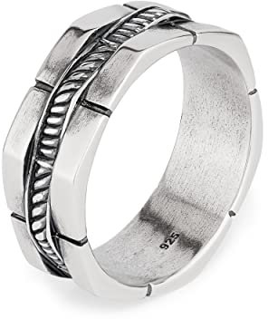 NKlaus 64 mm massivt silver 925 ormmönster bekväm herrring used look bandring 8 mm 14228
