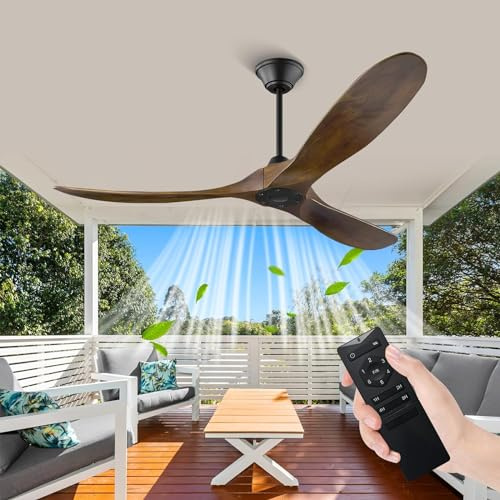 XSGDMN Ventilador de techo sin luz, ventilador de techo silencioso para dormitorio, ventiladores de techo grandes y modernos de 70 pulgadas con control remoto, 3 aspas, 6 velocidades (178cm, Nogal)
