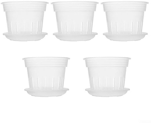 DAZZLEEX Lot de 5 pots à orchidées en plastique transparent de 10,2 cm avec trous et soucoupes Taille en option pour la maison et le jardin (grand)