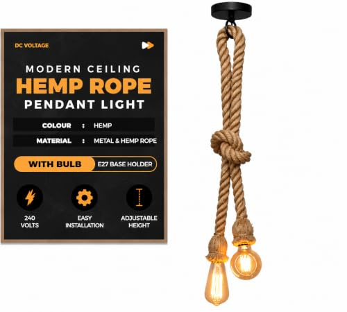 DC VOLTAGE Hanfseil Pendelleuchte, Kronleuchter Anhänger Neuheit Seil Vintage Loft Hängeleuchte Lampe Seil Pendelleuchte Deckenleuchte mit E27 Halterung