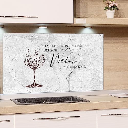 GRAZDesign Spritzschutz Küchenrückwand Glas Küche für Herd & Küchenspüle, Wein mit Spruch grau | Glasplatte Rückwand Küchenwand Wandschutz | 80x40cm