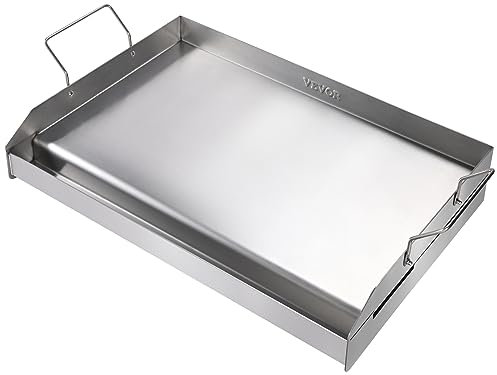 VEVOR Piastra Griglia, Piastra in Ghisa 587x395x99mm, Piastra Rettangolare Bifacciale Spessore 3,3mm, Piastra Antiaderente per Griglia Cottura, Piastra per Barbecue, Griglia a Gas, Argento