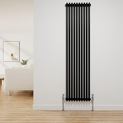 NRG Traditional Radiator Black Cast Iron 2 Column Vertical 1800x470mm | Central Heating Bathroom Radiator, Wall Radiator, Column Radiator, Designer Radiator, Mild Steel, for Kitchen, Living Room