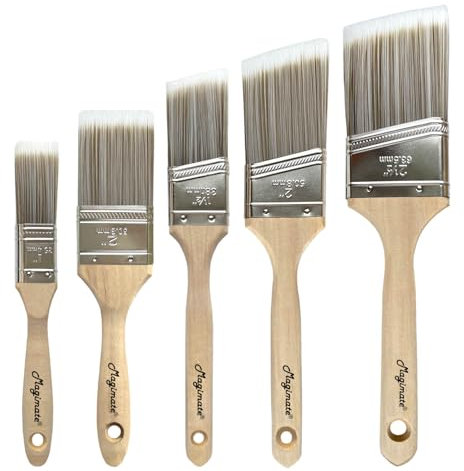 Magimate Wood Stain Brush Pack - Angled Sash Paint Brushes House Painting Emulsion Gloss Staining Brushes Wall Touch Up Furniture Varnish Brush - Set of 5