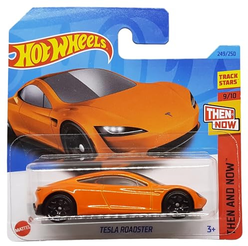 Hot Wheels - Tesla Roadster - Then and Now 9/10 - HKJ47 - Short Card - orange - Track Stars - Mattel 2023