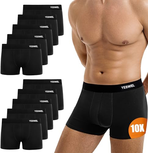 YESWEL Boxershorts för män, 10-pack, utan skrapande lapptrosor, ventilerande herrunderkläder, bomull, retroshorts, underkläder (storlek M – 3XL), 10 x svart, XXL