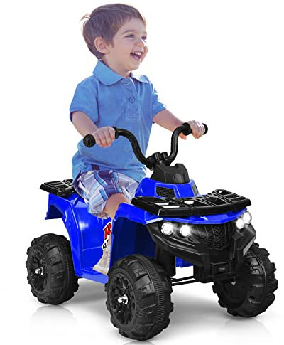 Maxmass 6V Kids Electric Quad Bike, Battery Powered Ride on ATV with Forward & Backward, USB/MP3/AUX, Headlights, Music, Children Electric Toy Car for Boys Girls (Blue)