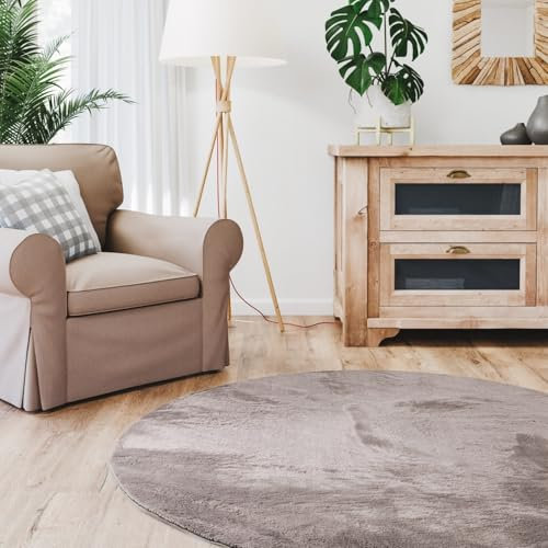 Interiyou Fargo - Teppich Wohnzimmer 160x160 cm Rund Grau - Kurzflor Waschbar und rutschfest - Flauschiger Fellteppich aus Kunstfell - weicher Langflor Fell