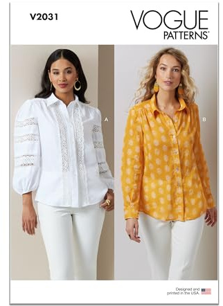 Vogue Misses' Button-Front Blouses Sewing Pattern Packet, Design Code V2031, 6-8-10-12-14, Multicolor