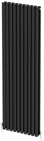 Radiant Living Black Vertical Radiator 1800 x 600mm – Double Panel Oval Column Designer Radiator, High Efficiency Modern Steel Heating for Living Room & Bathroom