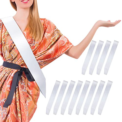Diy Plain Pageant Sash,12 Pcs Blank Satin Sashes,White Graduation Sash,Hen Sashes,Birthday Queen Sash,Maid Of Honour Sash,Team Bride Sashes,Personalised Birthday Sash,Happy Birthday Sash