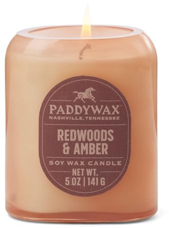 Paddywax Scented Candles Vista Collection Vintage Style Artisan Candle in Frosted Glass, 142g, Redwoods & Amber
