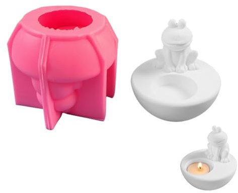Kaezuy Silikonformen Gießformen Frosch, Silikonform Kerzenhalter, 3D Frosch Silikon Gießform, Beton Gießform für Teelichter, Kreativ Frosch Kerzenform Backformen für Seife Kerze Teelichter (ROSA)