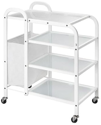 BEAUTEK Beistellwagen 1031 D SF in Weiß, 22kg - Eleganter Kosmetikstudio-Wagen mit 4 Glas-Ablagefächern, praktischem Aufbewahrungsbeutel und optimaler Mobilität