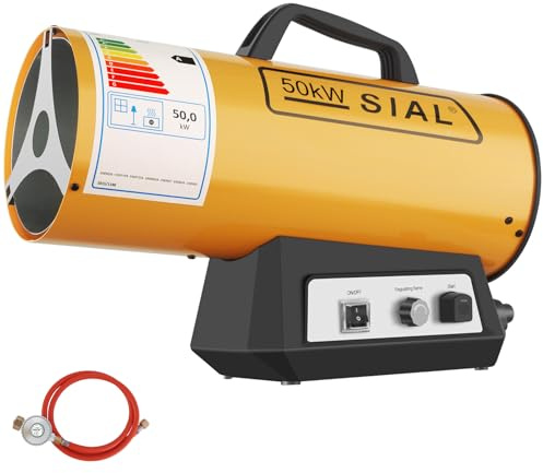 SIAL 171,000 Btu/hr Gas Fan Heater Portable Heater Gas Heat Cannon Hot Air Blower Workshops Heater Mechanical Switch Piezo Ignition, Yellow, 50KW [Energy Class A]