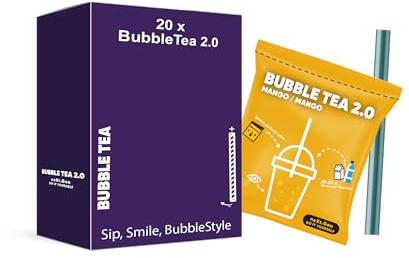 Bubble Tea 2.0 Thekentray Box – Mango x Mango – 20er DIY Set mit Sirup & Bubbles (20 × 110g) inkl. 20 Bubble-Tea-Strohhalmen – Perfekt für Kiosk, To-Go & Kassentheke