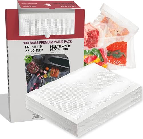 EVESONA Sac Sous Vide Alimentaire, 20x30 cm 100 Sac Gaufrés, Conservation, Congélation et Cuisson Sous Vide, sans BPA et LFGB, adaptés à Toutes les Machine