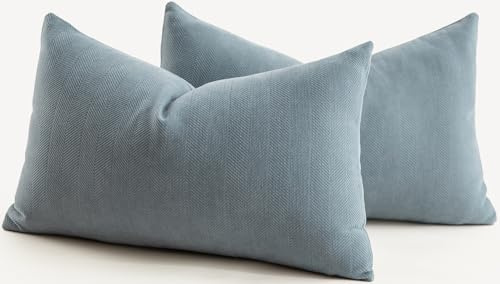 Mandioo 2er Set Kissenbezug 30x50 cm Blau Chenille Kissenbezüge weich Gemütlich langlebig modern Zierkissenbezug Dekokissen Kissenhülle für Sofa Wohnzimmer Schlafzimmer