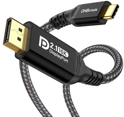 OHBUYAGN Cable USB C a DisplayPort 2.1 bidireccional, Thunderbolt 4 a DP 2.1 compatible con DP 1.4 DP 80Gbps UHBR20 HDR G-Sync FreeSync VRR HDCP 2.2 para MacBook AMD Samsung HP ASUS PC 2M