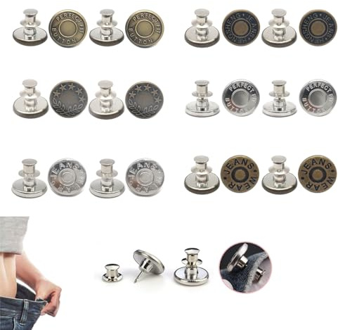 12 Pcs Buttons for Jeans,Adjustable Pant Waist Tightener,No Sew and No Tools Instant Jean Button Pins for Pants, Simple Installation, Reusable and Adjustable (Style 4)