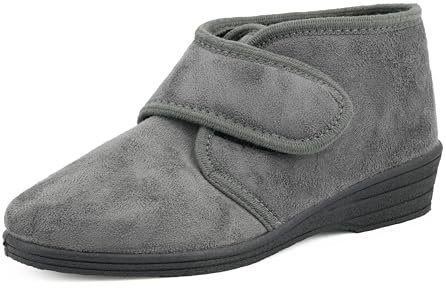 JOMIX Chaussons Femme avec Scratch - Charentaises Diabétiques Réglable Pantoufles Orthopédiques Confortable ITD1424 (Gris, 38)