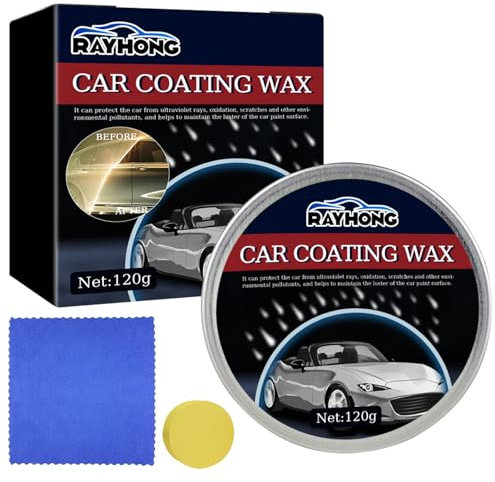 Cera per auto Carnauba, 120 g, con 1 spugna e 1 panno in microfibra. Adatta a tutti i tipi di veicoli verniciati