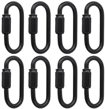 8 Pezzi Moschettone a Vite, Maglie Rapide Nero, Blocco Moschettone Avvitabile, per Campeggio Esterni Escursionismo Altalena Amaca