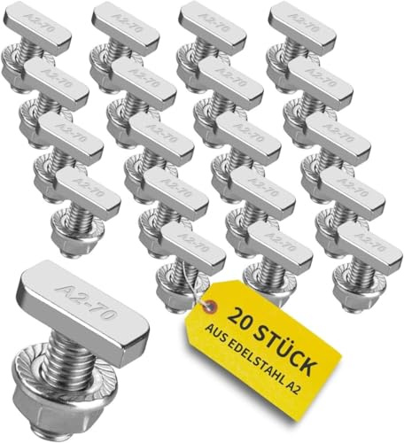 Avoltik 20x Hammerkopfschrauben M8 I 20 mm Edelstahlschrauben mit montageschienenschmuttern I Schrauben aus A2 Edelstahl für Solarmodul-Befestigung I M8 Schrauben inkl. Muttern zur PV-Modul Montage