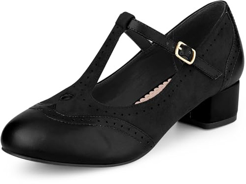Allegra K Zapatos Mary Jane con tiras en T y tacón de bloque para mujer Negro 36