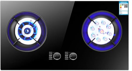 Fornello A Gas 2 Fuochi, Supporto Pentola In Rame Fuso In Vetro Temperato Nero, Fornello Da Tavolo/Incorporato, Fornello Di Conversione NG/GPL, Con Protezione Spegnimento(NG)