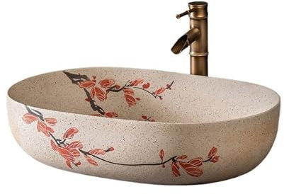 WANGHAI-666 Bathroom Vessel Sink Antique Hotel Washbasin Bathroom Household Bathroom Sink Vintage Ceramic Washbasin Art Hand-painted Patterns Bathroom Sink