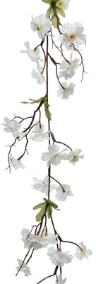 Decoris Künstliche Kirschblüten Girlande 187cm - Blumengirlande für Tischdeko Fensterdeko Wanddeko - Blumenranken als Hochzeitsdeko Zimmerdeko und Bastelmaterial - Weiß