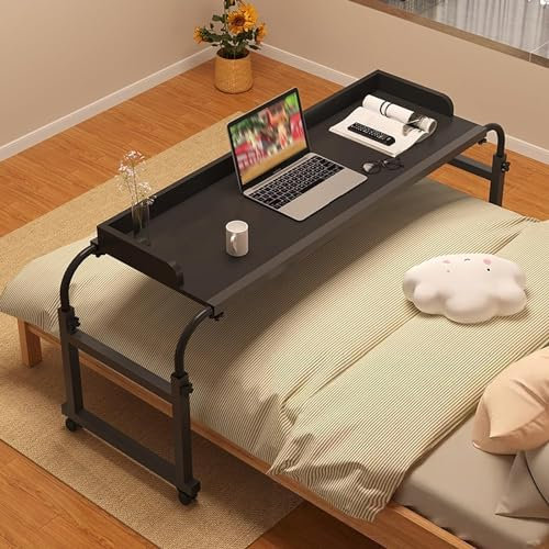 HYUFEIAO Mobiler Betttisch mit Rädern, Nachttisch in Verstellbarer Höhe und Länge, Stehtisch in Kingsize-Größe, Laptopwagen-Betttisch, für Krankenhaus und Zuhause (Natur, 140 x 40