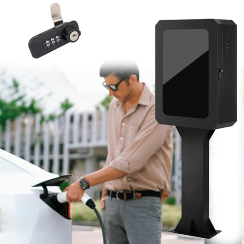 Colonnina Ricarica Elettrica Stazione Di Ricarica Per Auto Elettriche Con Serratura, Supporto In Acciaio Per Caricabatterie EV, Palo Di Ricarica Impermeabile Per Veicoli A Energia Rinnovabile(Black)