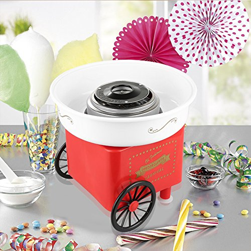 Willonin - Máquina de algodón de azúcar para tu hogar con 10 palitos de algodón y cucharas medidoras retro (B-rojo)