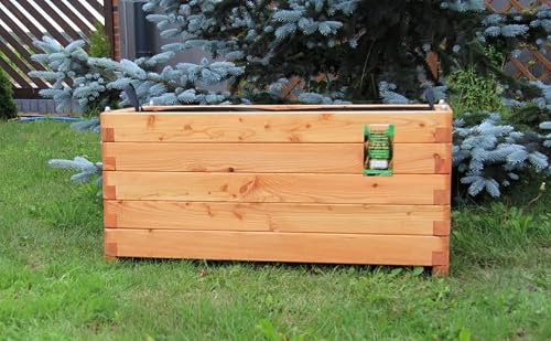HOQ Pflanzkasten 100x40x50 cm aus Lärche geschraubt mit Vlies, gerundeten Ecken und Griffen