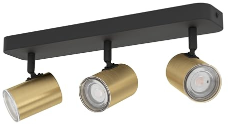 EGLO Deckenlampe Consuma 1, Spotbalken 3-flammig | Spot Deckenleuchte Badezimmer, Badlampe Decke aus Metall in Schwarz und Messing, Deckenstrahler mit GU10 Fassung, IP44