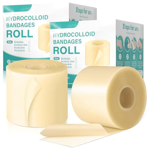 Hydrokolloid Pflaster Rolle 5cmx3m, Hydrokolloid 2 Rolls für Wundverbände, Selbstklebender Wasserfestes Hydrokolloid Wundpflaster & Hautfreundlich Wundauflagen für Schnittwunden und Kratzer