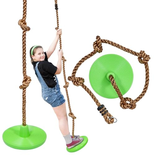 REDCAMP Kletterseil Baumschaukel mit Plattform & Scheibenschaukel, Outdoor Kinderschaukel inkl. 220cm Baumgurt & Karabiner, bis 200kg belastbar für Garten, Grün