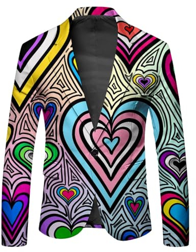 Générique Veste Costume Homme Original, Blazer Motif Bouclé Fun, Tenue Festival Musique, Veston Soirée Déguisée, Manteau Coloré Hiver(Multicolour, XXL)