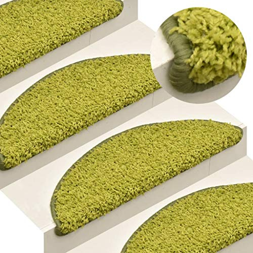 Teenpull Stufenmatten 15 STK. Grün Halbrund 65x21x4 cm, rutschfeste Teppich-Stufenmatten aus 100% PP-Tufting, waschbar, Treppenschutz für Holztreppen, Teppich für Treppen