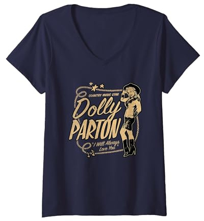 Femme Dolly Parton, Star de la Musique Country T-Shirt avec Col en V, Bleu Marine, XXL