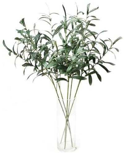 Temeemeg Paquete de 5 Ramas de Olivo para jarrones, Ramas de Olivo Artificiales realistas de 36 Pulgadas para el hogar, Oficina, Interior, Exterior, decoración de Corona DIY