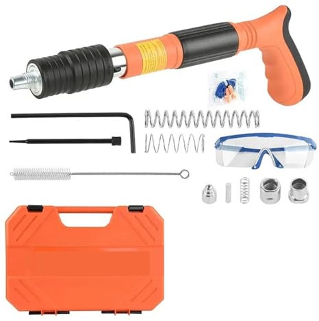 Manual Nail Gun Portable Steel Rivet Tool 5 Speed Adjustable Air Nailer Concrete Wall Anchor Line Slotting Device FasteningTool Strong Penetration(with 200pcs Nails)